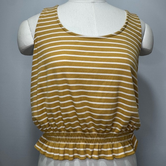 Mustard Yellow Striped Sleeveless Top Sz Large - Picture 1 of 6